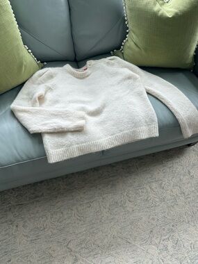 Boden Cream Crewneck Button-Shoulder Sweater